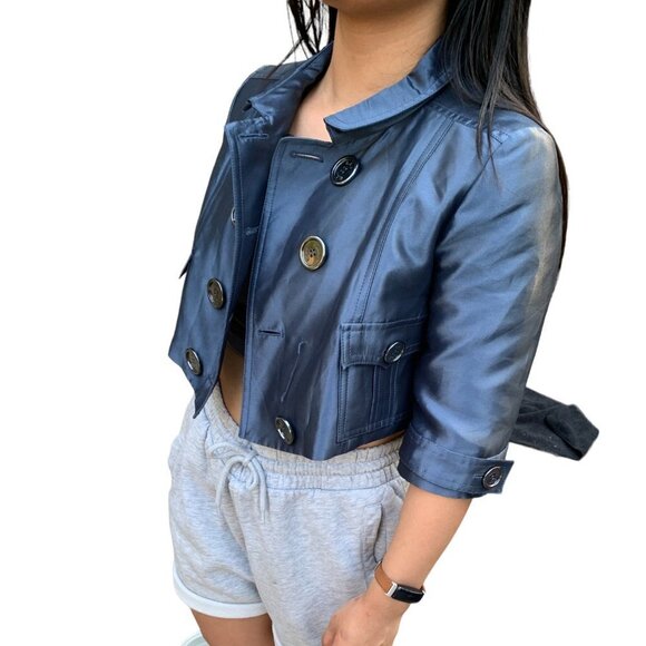 RARE 2007 Silk Cropped Burberry Jacket Size 6 Blue - Picture 1 of 16